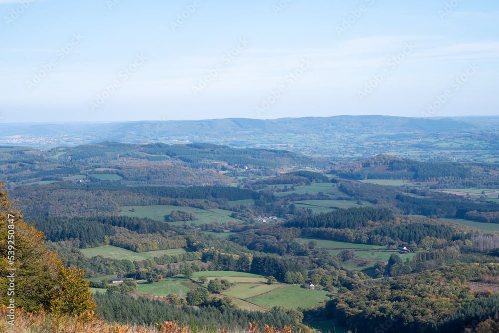 panoramic view of Mont Beuvray in the Morvan.Saint-Leger-sous-Beuvray, France. Magnificent view. panoramic view of Mont Beuvray in the Morvan.Saint-Leger-sous-Beuvray, France. Magnificent view.