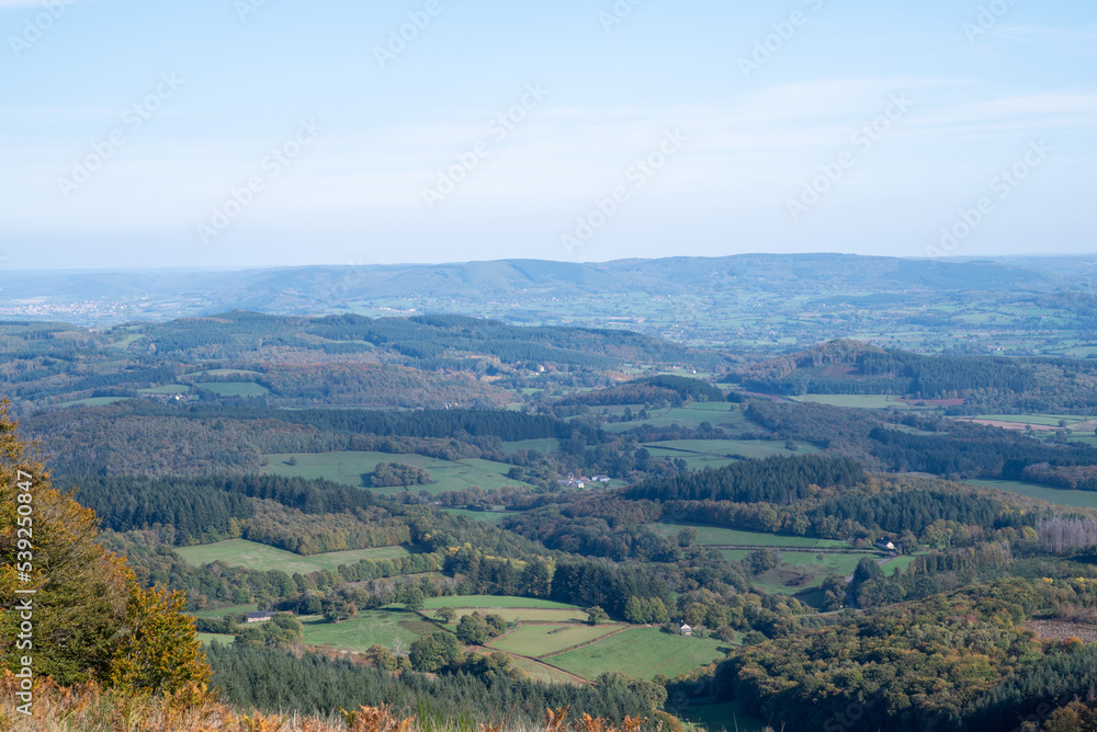 panoramic view of Mont Beuvray in the Morvan.Saint-Leger-sous-Beuvray, France. Magnificent view.