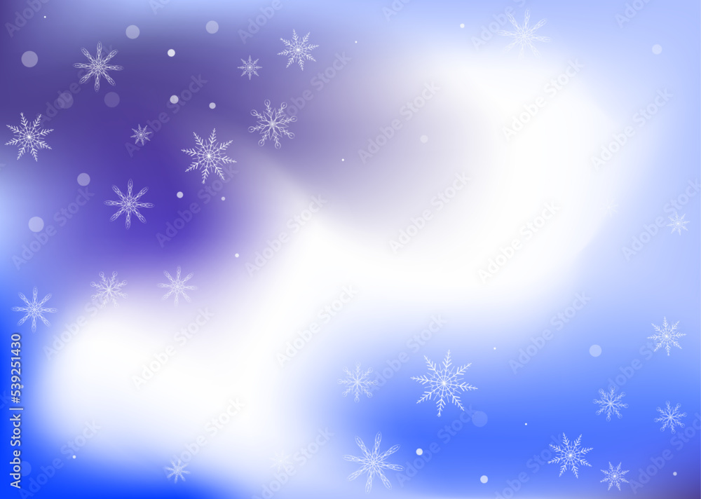 Snowflakes. Snow, snowfall. Falling scattered white snowflakes on a white-blue gradient background. Vector Snowflakes. Snow, snowfall. Falling scattered white snowflakes on a white-blue gradient background. Vector