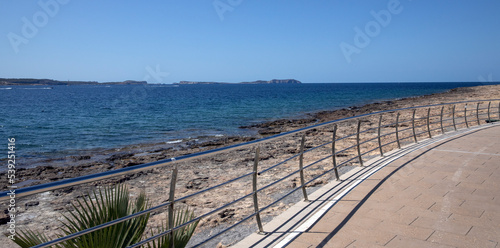 rocky coast line, ssea, coast, ant antoni, ibiza, mediterranean, ballears, ibiza, spain, railing, fence,  photo