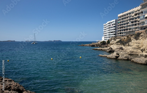 apartments at the rocky coast, sea, sant antoni, ibiza, mediterranean, ballears, ibiza, spain, 