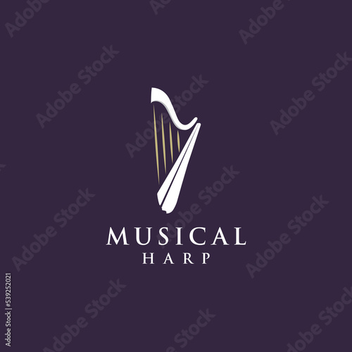 musical harp instrument logo. classic harp musically logo vector illustration design