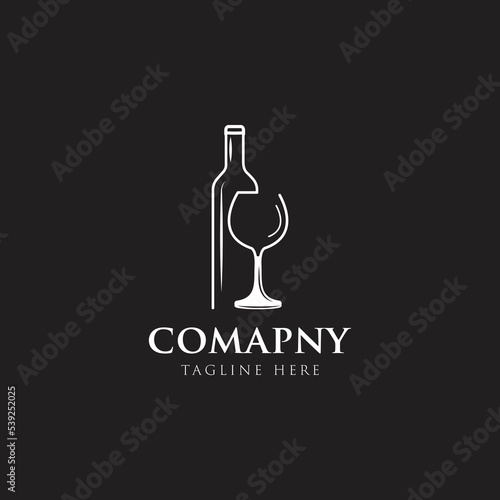Wine glass. Bottle logo design background. Vector icon for restaurant menu.