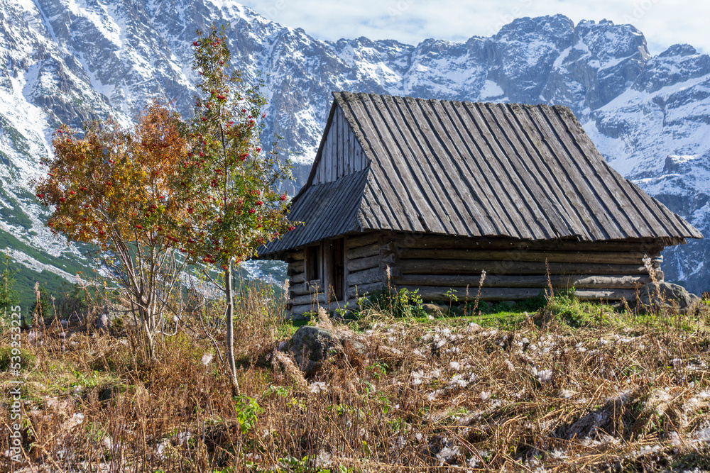 Old mountain hut in Gasienicowa Valley in autumn. Old mountain hut in Gasienicowa Valley in autumn.