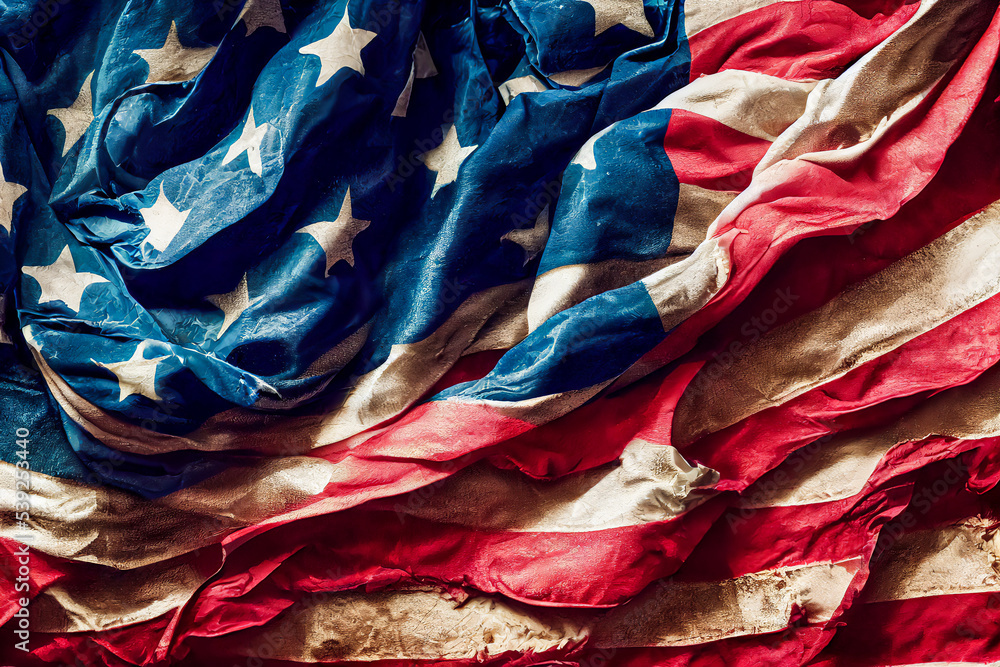 American flag, old and crumpled, very dirty and damaged, texture for ...