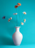 Flower bouquet with large stems, minimalist vase, 3d illustration