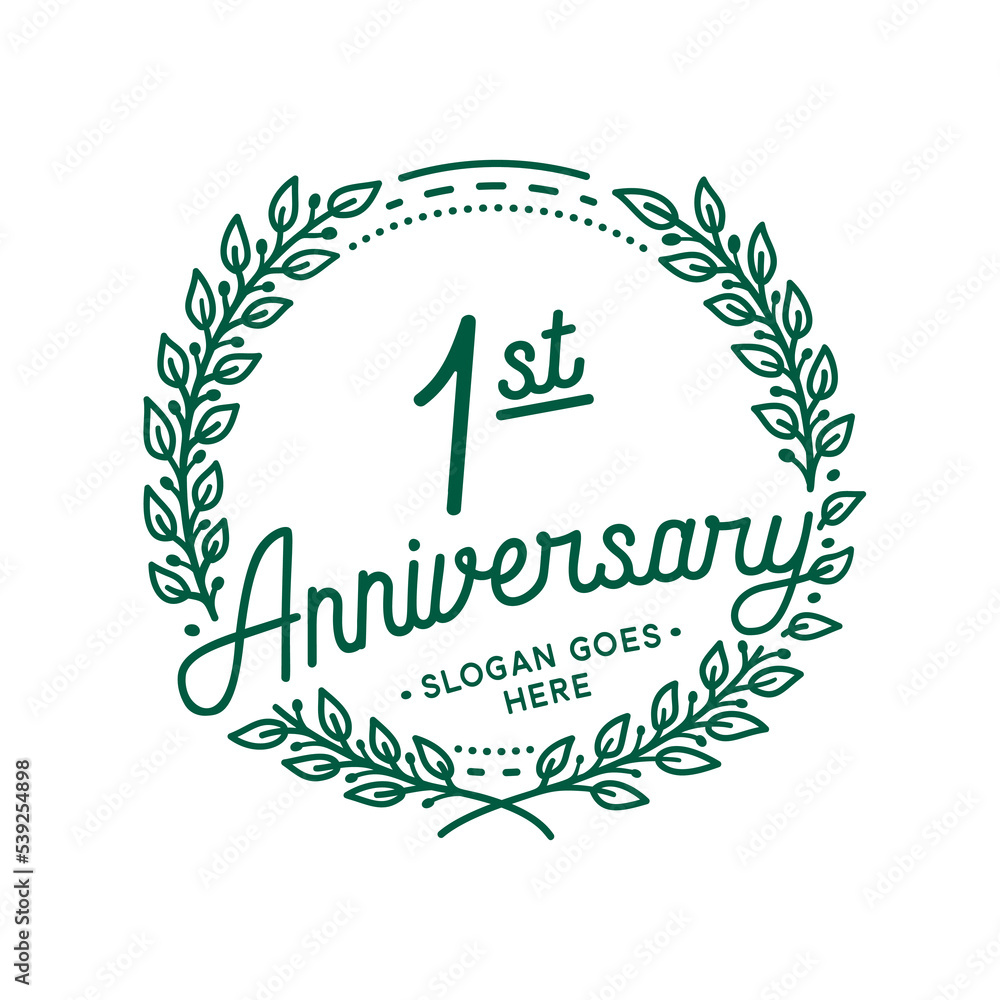 1 years anniversary design template. 1st anniversary celebration hand drawn logotype. Vector illustration. 1 years anniversary design template. 1st anniversary celebration hand drawn logotype. Vector illustration.