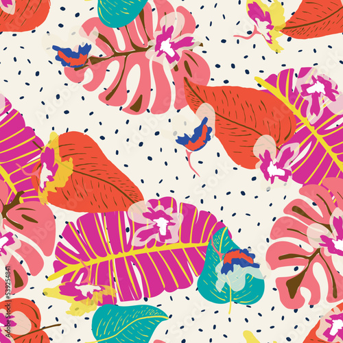 Colorful Palm Spring Vector Seamless Pattern.