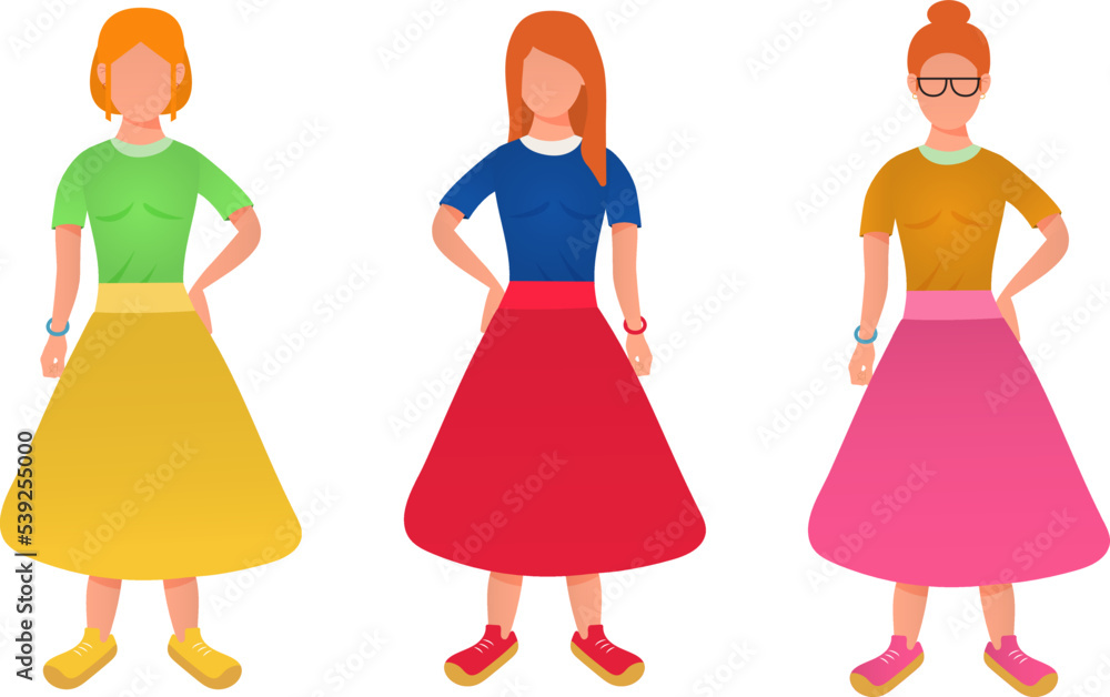 A set of girls depicted in a flat style. Design for postcards, avatars, posters, backgrounds, templates, textiles. A set of girls depicted in a flat style. Design for postcards, avatars, posters, backgrounds, templates, textiles.