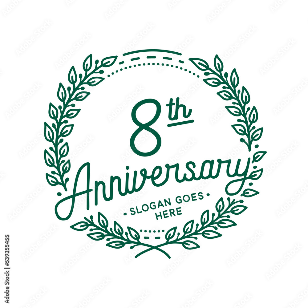 8 years anniversary design template. 8th anniversary celebration hand drawn logotype. Vector illustration. 8 years anniversary design template. 8th anniversary celebration hand drawn logotype. Vector illustration.