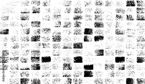 Rough, irregular texture composed of monochrome geometric elements. Overlay distressed grunge background. Abstract vector illustration. Isolated on white background. EPS10