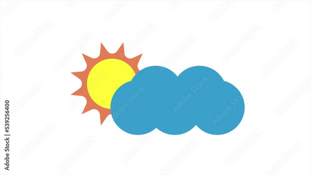 Cloud and sun animation. Cartoon animation blue cloud and sun on a white background. Cloud and sun animation. Cartoon animation blue cloud and sun on a white background.