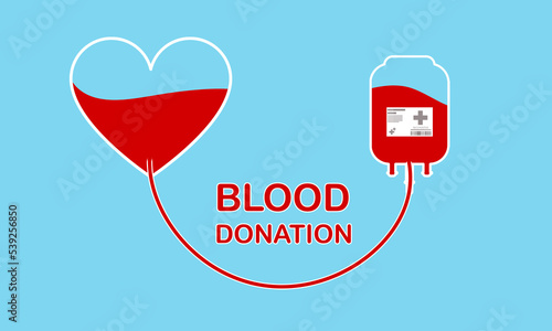 Blood Donation Concept Illustration on blue background. Donate Red Heart and Blood Plastic Bag. Health, Medicine and World Blood Donor Day 