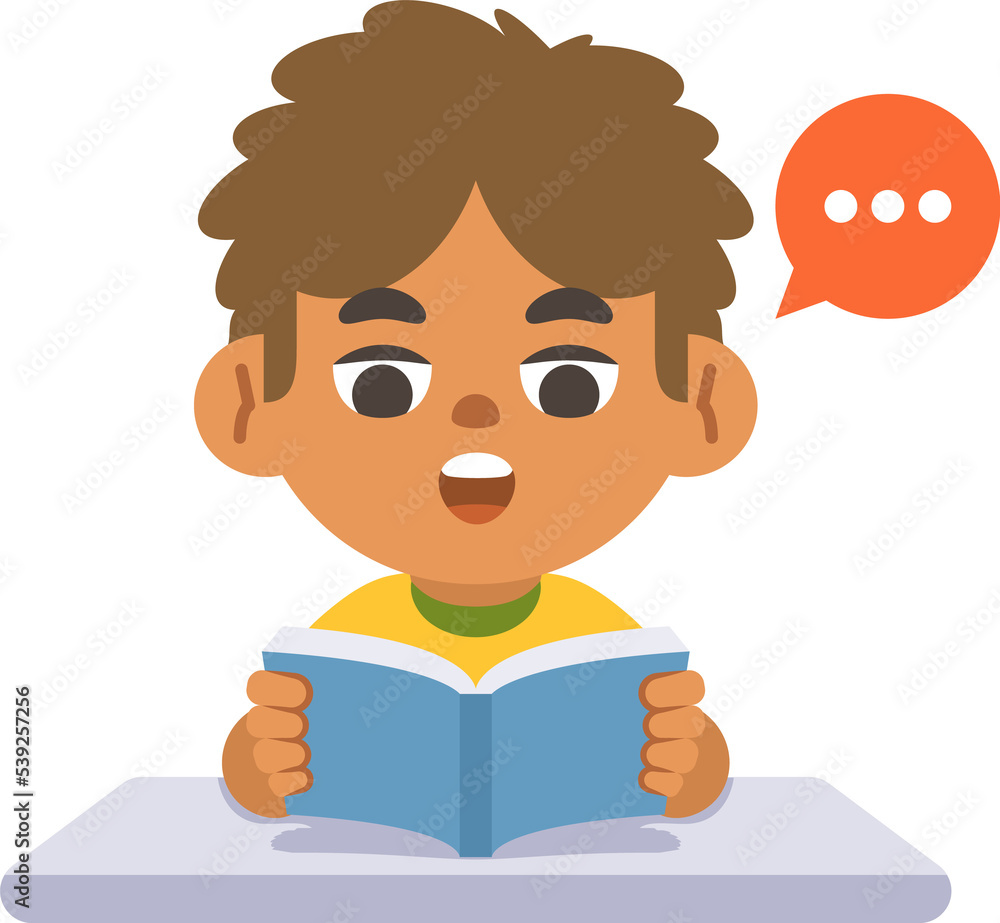 A black boy study reading the book on the desk, illustration cartoon character vector design on white background. kid and education concept.