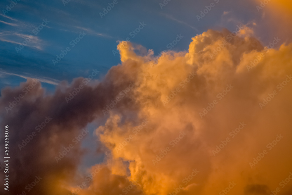 Fototapeta premium Sunrise dramatic sky with clouds in a row, colorful cloudscape