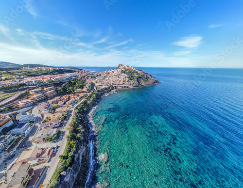 Aerial view of Castelsardo turquoise sea on a sunny day