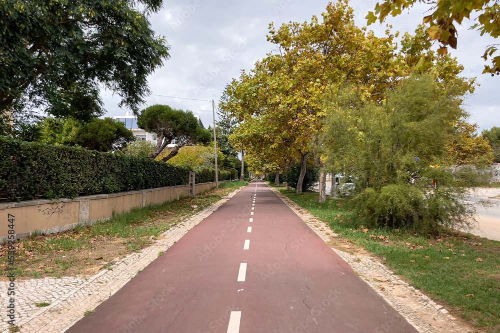 Bicycle lane painted in Red in Portugal Bicycle lane painted in Red in Portugal