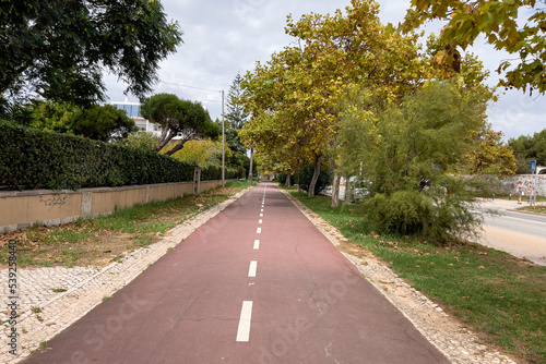 Bicycle lane painted in Red in Portugal