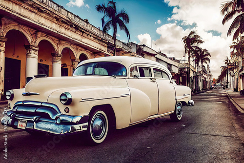 Kuba Havanna Classic American Cars  auf der Strasse Digital 3D Rendering AI © Korea Saii