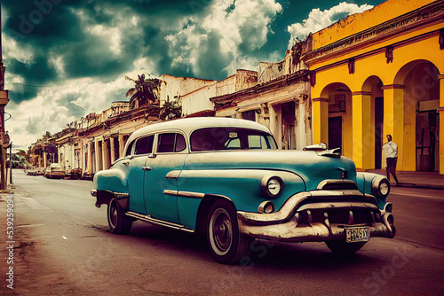 Kuba Havanna Classic American Cars  auf der Strasse Digital 3D Rendering AI © Korea Saii