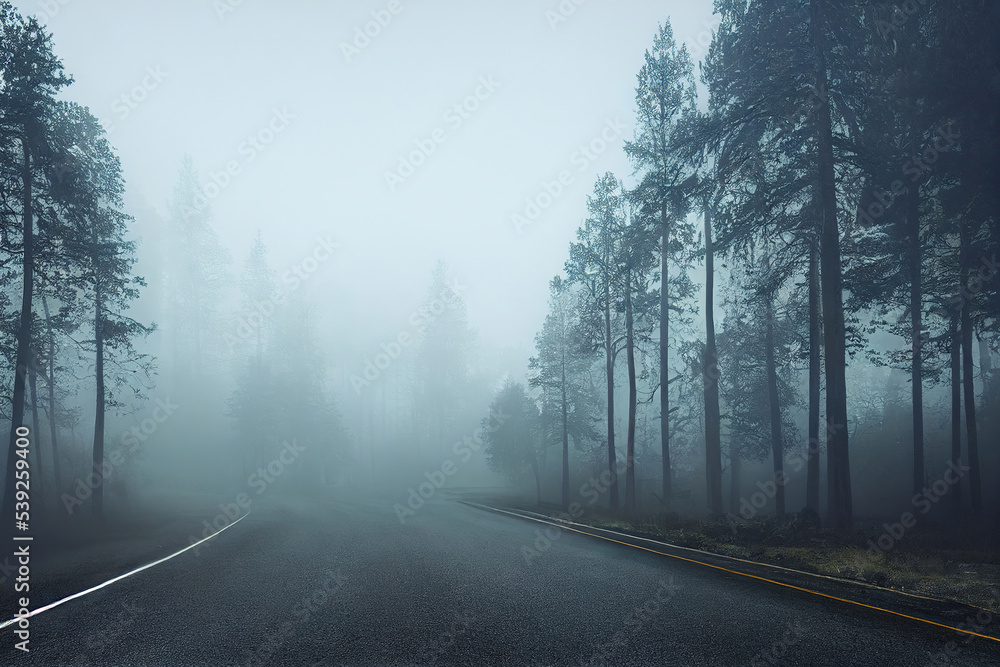 Foggy road, illustration, nature background
Foggy road, illustration, nature background