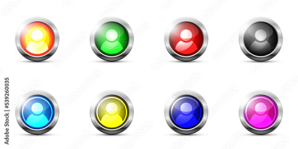 Person icon set. Color glossy buttons with user profile sign. Flat vector illustration. Person icon set. Color glossy buttons with user profile sign. Flat vector illustration.
