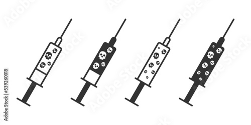 Syringe with skull symbols inside. Drugs or poison concept. lethal injection. Vector illustration.