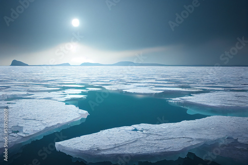 Eisschollen und Eisberge in der kalten Arktis in der Klimaerwärmung
