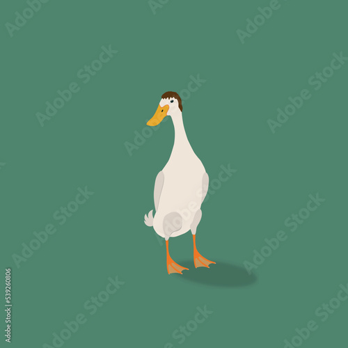 A cartoon looking duck with the haircut