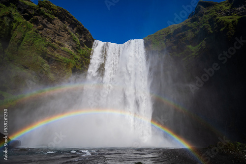 Landscape of the Skógafoss Waterfall (Iceland)