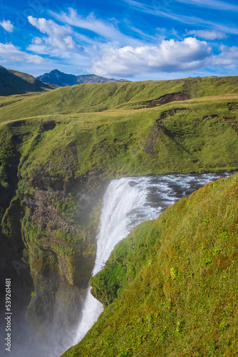 Landscape of the Skógafoss Waterfall (Iceland)