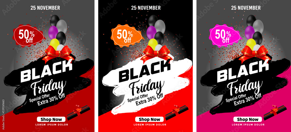 Black Friday Super Sale. Realistic 3d design stage podium. Open black gift box full of decorative, Golden text lettering, black Friday poster background, Xmas background, discount label design.