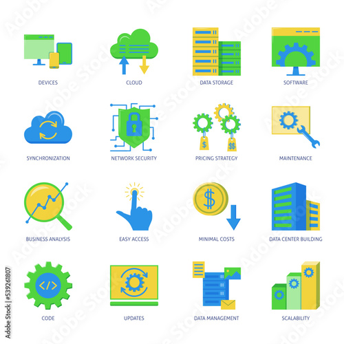 Software icon set in flat style