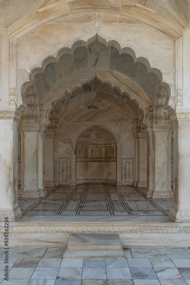Architectural detail of the red fort in the city of Agra