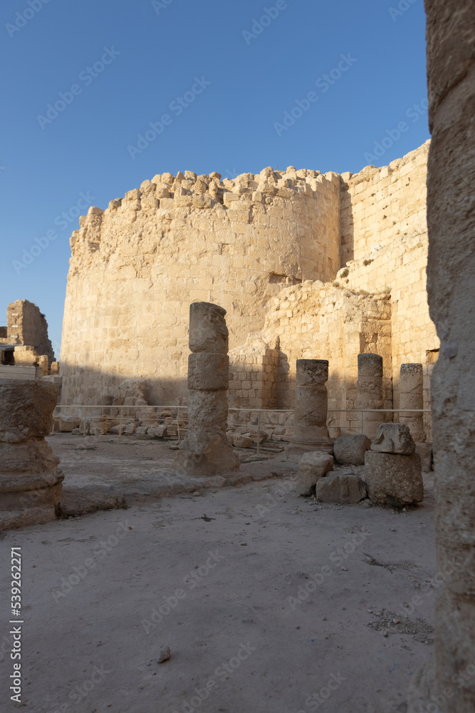 Mount Herodion and the ruins of the fortress of King Herod inside an artificial crater. The Judaean Desert, West Bank. High quality photo