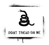 Timber rattlesnake  silhouette and inscription DONT TREAD ON ME. The concept of living in freedom. Spray graffiti stencil.
