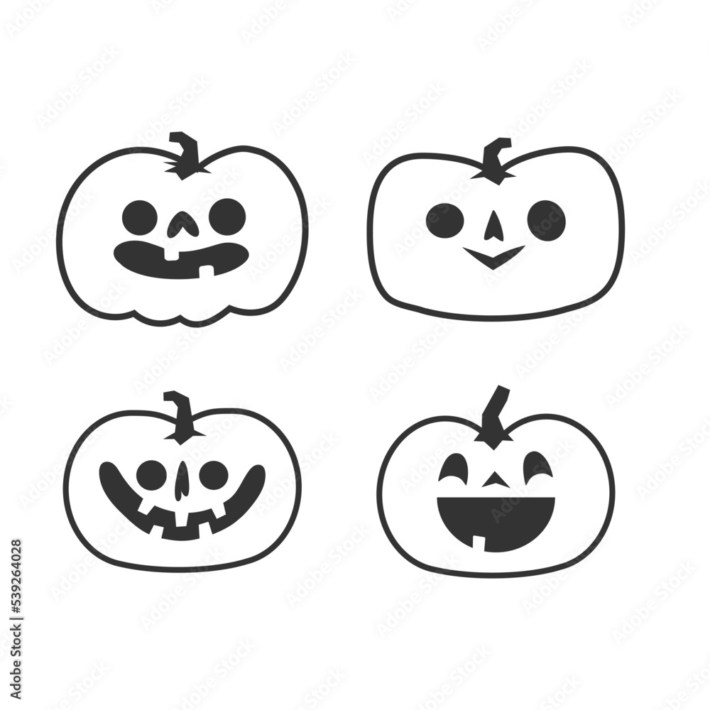 Jack o lantern icons. Halloween carved pumpkins simple illustrations. Jack o lantern icons. Halloween carved pumpkins simple illustrations.