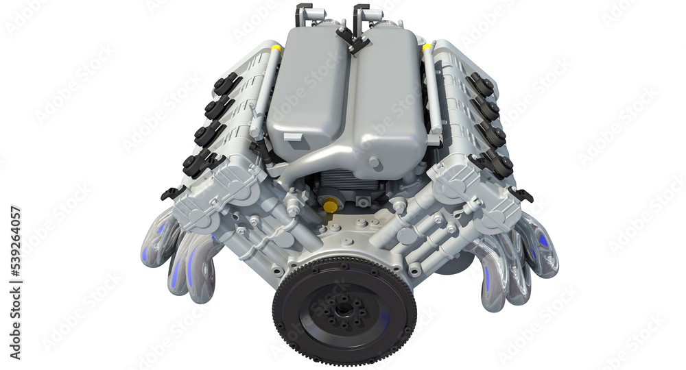 Naklejka premium V8 Car Engine 3D rendering on white background