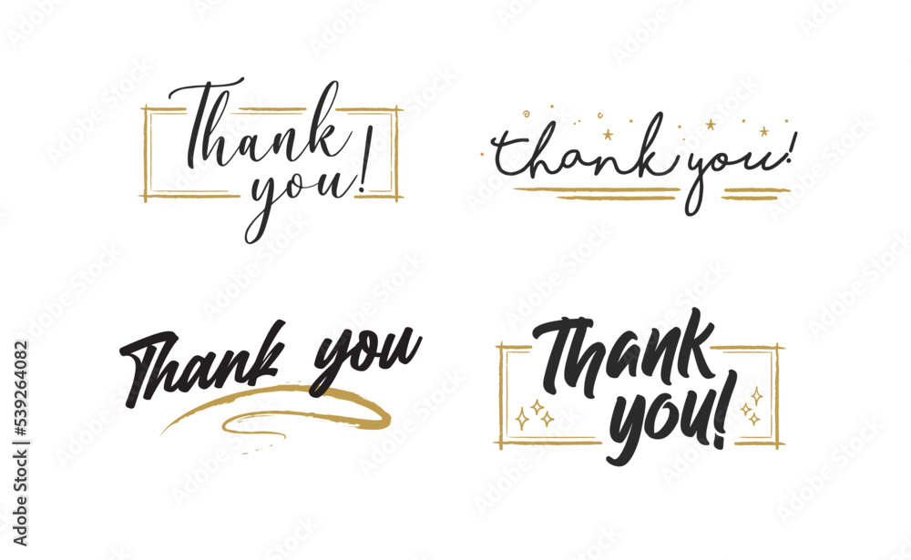 Thank you lettering. Vector illustration hand drawn. Calligraphic thanks message.