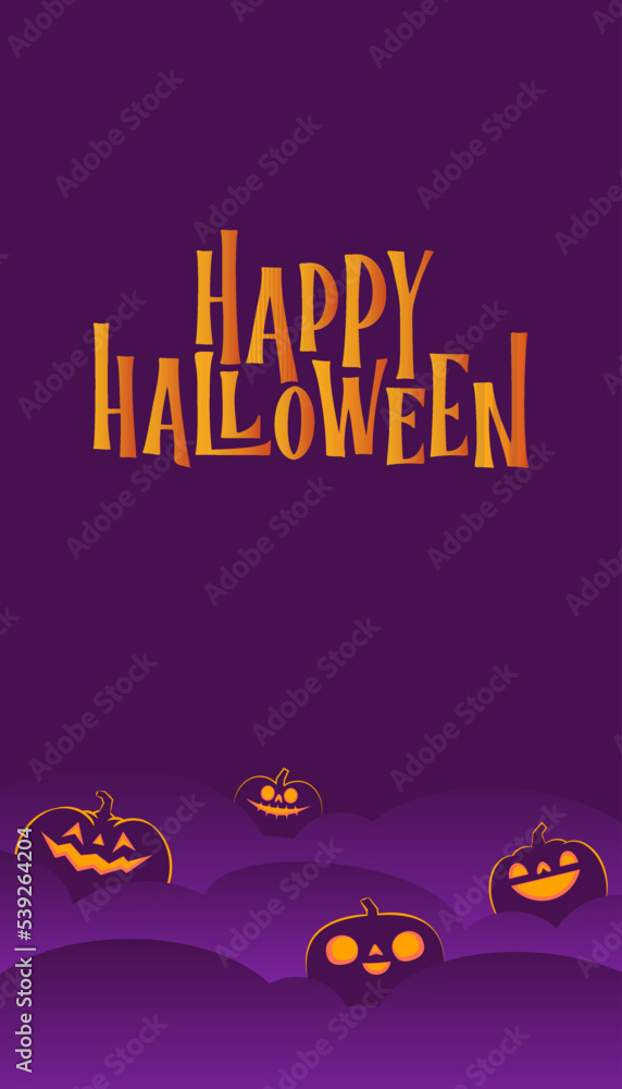 Halloween banner. Dark scene with shinning carved pumpkins. Vertical design for social media posts. Halloween banner. Dark scene with shinning carved pumpkins. Vertical design for social media posts.