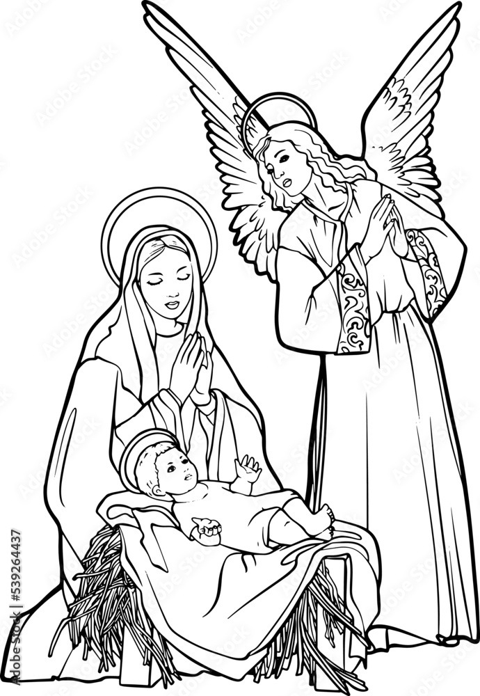 Christmas Christian Christmas baby Jesus scene in a manger with Mary