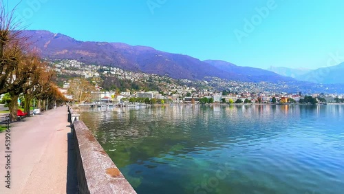 Lake Maggiore and Alps from Lungolago Giuseppe Motta, Locarno, Switzerland	 photo