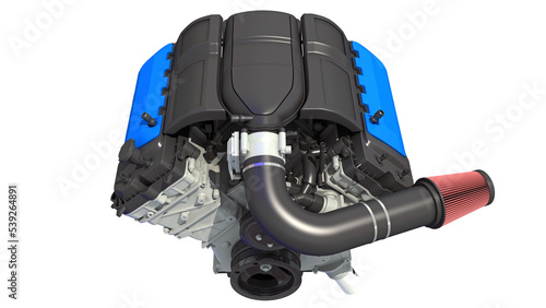 V8 Car Engine 3D rendering on white background