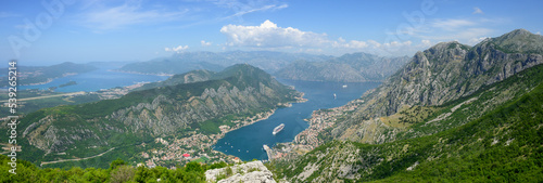 Panoramic view of the Bay of Kotor in Montenegro. Europe