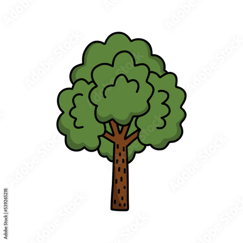 tree doodle icon, vector color line illustration