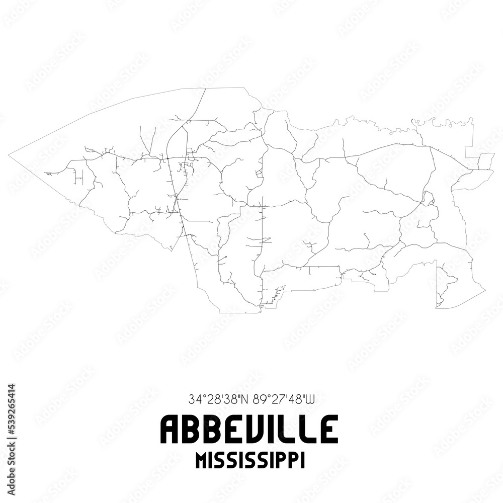 Abbeville Mississippi. US street map with black and white lines. ilustración de Stock Adobe Stock