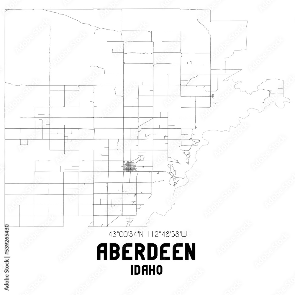 Aberdeen Idaho. US street map with black and white lines.