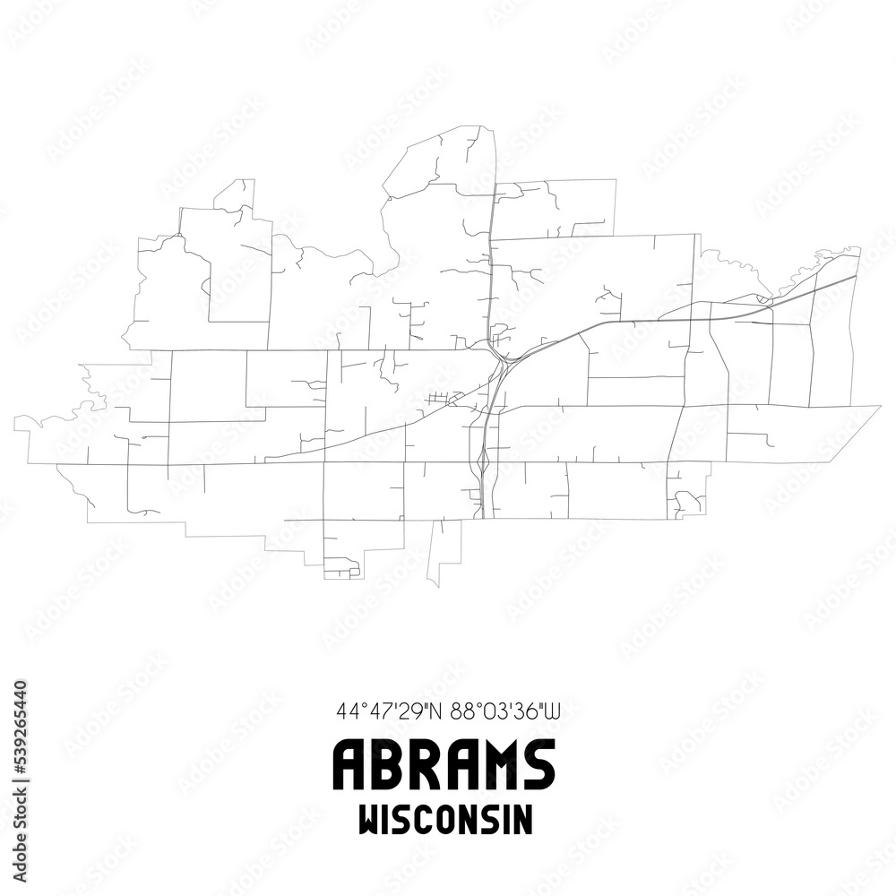 Abrams Wisconsin. US street map with black and white lines. Abrams Wisconsin. US street map with black and white lines.
