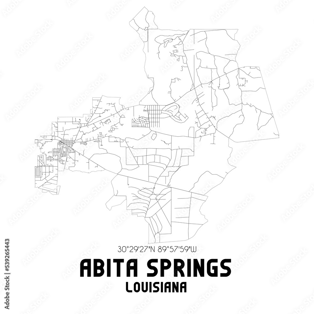 Abita Springs Louisiana. US street map with black and white lines.