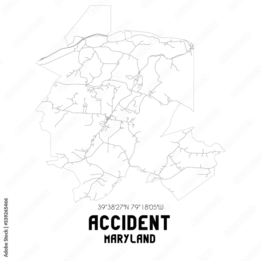 Accident Maryland. US street map with black and white lines.